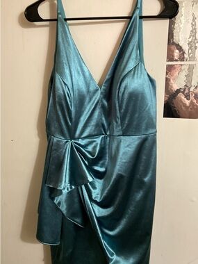 Satin V-Neck Maxi Dress in Teal